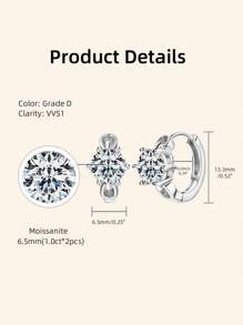 XUJIA 1 Paar Moissanit Creolen Ohrringe für Frauen 925 Sterling Silber Kreolen Ohrringe 6,5mm rund geschliffen 1CT Moissanit Ohrringe, Damen Ohrringe, Einfach und Klassisch, 925 Silber Ohrringe, Schmuckgeschenke mit GRA Zertifikat