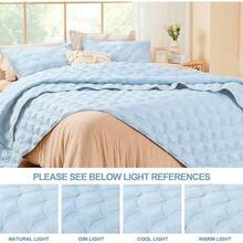 Size Quilt Bedding Set Teal - Full Lightweight Comforter Bedspreads & Coverlets Turquoise - Bedding Cover Bed Decor All Season - 3 Pieces (1 Quilt, 2 Pillowcases) - 藍色 - 查看 5