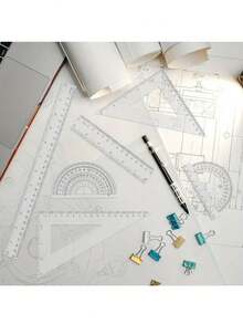 6 件套几何套装，包含尺子、量角器 - 双刻度（英制和公制），适用于教室和办公室使用，学校用品，返校