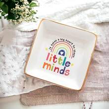1pc Teacher Ceramic Jewelry Plate Pink Pattern Tray Gift, A Thoughtful Gift For Teachers, Express Your Love For Teachers, Suitable For Back To School Season Teacher's Day, Ideal Ring Jewelry Plate Gift