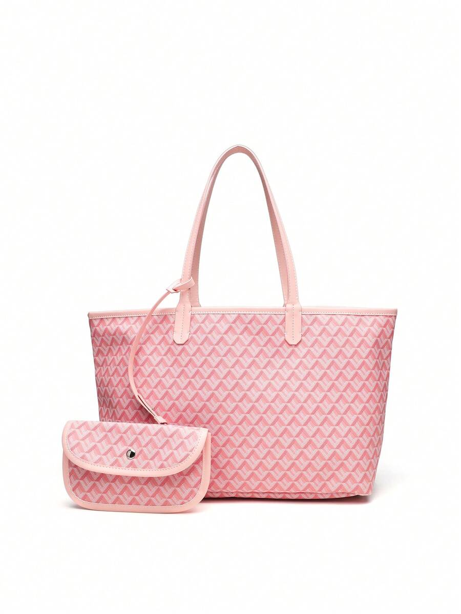 Women's Fashion New Simple Tote Bag Set, Shoulder Bag, Large Capacity Handbag, Versatile Ladies Handbag, Wallet, Student Shoulder Bag - Pink - View 1