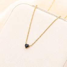 1pc Minimalist Stainless Steel 12 Birth Zodiac Birthstone Heart Pendant Necklace, Monthly Stone