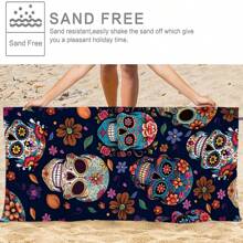 1 Stück Strandtuch mit Blumen-Totenkopf Design, ultra-weiches Mikrofaser Extra Groß Stranddecke, super saugfähiges Badetuch, geeignet für Reisen, Pool, Tauchen, Surfen, Yoga, Camping, in Erwachsenen- und Kindergrößen erhältlich, Strandaccessoires