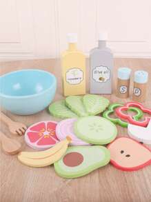 1 Set de juguete de casa de madera, juego de simulación, Set alimenticio para niños pequeños mayores de 3 años - 16 piezas de juguetes de estilo americano para frutas, verduras y aperitivos, juegos de roles de cocina Montessori, regalos educativos para fiestas de cumpleaños