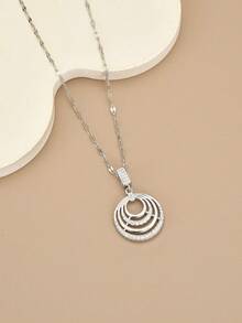 1 件全水钻几何四环不锈钢奢华女士项链 - 銀色 - 查看 2