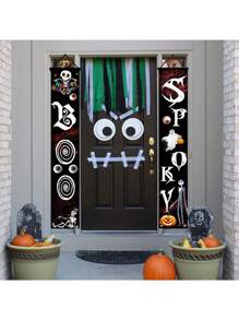 1pair Halloween Decorations Outdoor Ghost Decor - Halloween Boo Spooky Porch Sign Banner Decor For Front Door Outside Yard Garden Party Supplies