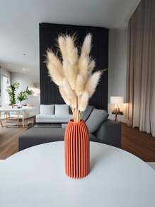 1 buc Vază de flori din plastic robust, incasabilă, stil minimalist modern, dungi verticale portocalii, design cilindric înalt, cu aranjament pufos de iarbă de pampas, piesă centrală de masă, vază decorativă pentru sufragerie, nuntă, petrecere, decor de casă