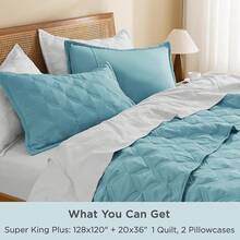 Size Quilt Bedding Set Teal - Full Lightweight Comforter Bedspreads & Coverlets Turquoise - Bedding Cover Bed Decor All Season - 3 Pieces (1 Quilt, 2 Pillowcases) - 綠色 - 查看 7
