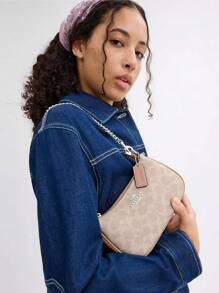 Coach Teri 20 Bolsas de Ombro para Mulheres, Bolsa Hobo Linda em Lona com a Marca Registrada, Mini Bolsa Clutch com Fecho de Zíper, Bolsa Crescent com Alça Destacável