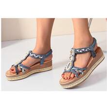 Women's Fashion Wedge Sandals - Blue - View 1