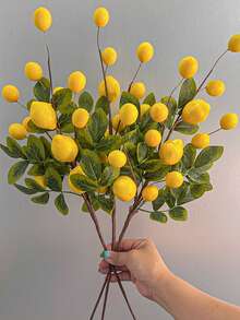1/3支人造柠檬枝，PE材质，仿真植物，仿真花卉，桌面装饰，中心摆件，仿真绿植，房间装饰，书桌装饰，花园装饰，派对用品，学校宿舍办公室装饰，派对活动节日生日装饰，家居玄关酒店餐厅客厅卧室婚礼派对厨房花园装饰，情人节装饰，春夏装饰
