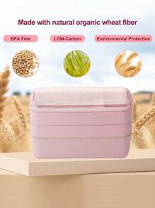 Caja de almuerzo de triple capa, 3 compartimentos, apta para microondas y lavavajillas, apilable, incluye tenedor y cuchara
