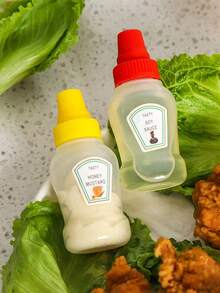 1/4 件迷你酱料瓶 - 便携式调味品挤压容器，用于盛放番茄酱、油、酱油和蜂蜜 - 塑料，非常适合办公室午餐，塑料便携式容器瓶办公室午餐盒野餐油酱蜂蜜沙拉酱香料瓶厨房用具公寓必需品返校，学校用品 - 彩色 - 查看 6