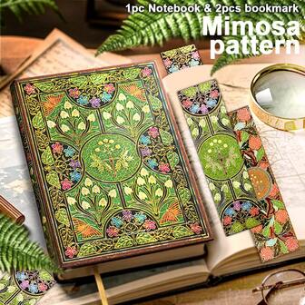 Set de 3 piezas que incluye: 1 cuaderno con tapa dura con diseño vintage de mariposa y flor de 256 páginas, 2 marcapáginas, un diario con grabado láser dorado, páginas de colores, para manualidades y scrapbooking, cuaderno portátil para viajes, regalo perfecto para volver a la escuela.