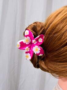 1pc Tropical Print Bohemian ABS Plastic Women Hair Clip, Candy Color Floral Pattern Hair Accessory, Fashionable Vacation Style - Suitable For Photography And Daily Use, Mermaid Tail Hair Claw For All Seasons Fashion Hair Accessories Flower Claw Clips