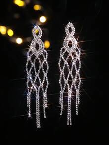 时尚优雅仿钻石和水钻长流苏耳环 - 裸鑽水鑽超長流蘇耳環 - 查看 3