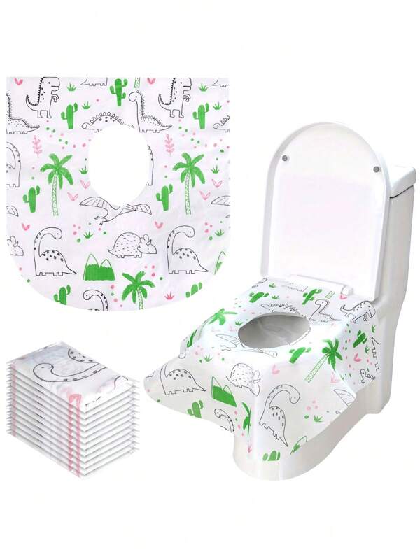 5pcs Disposable Waterproof Cartoon Non-Woven Toilet Seat Cover, Portable Disposable Toilet Seat Pad, Universal Toilet Mat, Suitable For Airplane, Road Trip, Camping Accessories, Public Restroom Travel Toilet Seat Cover, Public Restroom Antibacterial Protective Cover Back To School