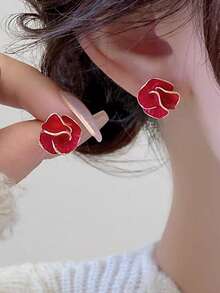 1 对简约优雅的山茶花耳环，适合女性日常和假日佩戴 - 花朵 - 查看 7