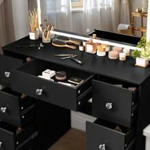 100cm Dressing Table Black Vanity With LED Mirror And Drawers Makeup Desk Set - LED Lighted Mirror Dresser Table With Drawers Vanity Desk Bedroom