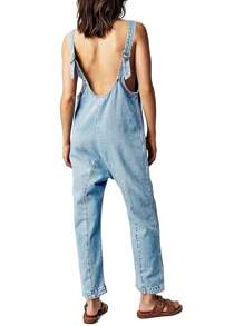 Women's Denim Overall Jumpsuits Sleeveless V Neck Adjustable Straps Jeans Long Pants Rompers