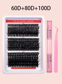 Kit de Extensão de Cílios DIY, 266/280/308/320 Peças Cílios Individuais, Extra Grossos, Curva D, Comprimentos Mistos 9-16mm, Olhar de Cílios Manga Wispy, Para Iniciantes e Reutilizáveis