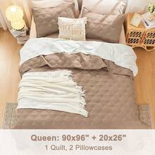Size Quilt Bedding Set Teal - Full Lightweight Comforter Bedspreads & Coverlets Turquoise - Bedding Cover Bed Decor All Season - 3 Pieces (1 Quilt, 2 Pillowcases) - 14 - 灰褐色 - 查看 7