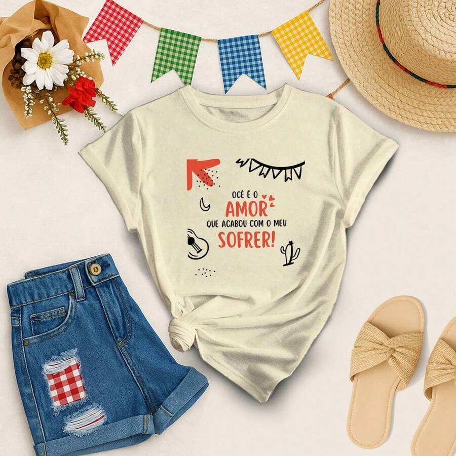 High Quality Unisex T-Shirt Printed With Festa Junina With Phrase "Oce It Is Love That Ended My Suffering"