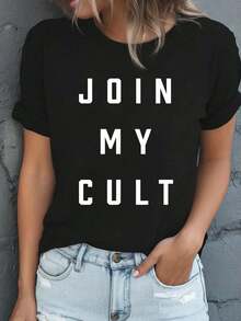 100% Cotton Join My Cult Dark Humor Cult Leader T-Shirt,Fashion Casual Short-Sleeved T-Shirts For Men And Women - Black - View 1