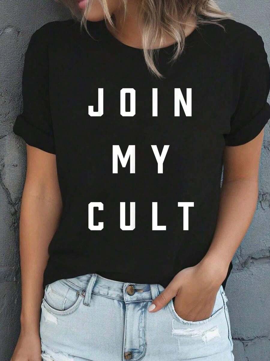 100% Cotton Join My Cult Dark Humor Cult Leader T-Shirt,Fashion Casual Short-Sleeved T-Shirts For Men And Women - Black - View 1