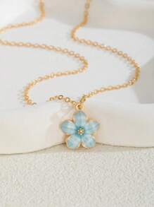 1pc Fashionable & Versatile Floral Pendant Necklace, Sweet & Fresh Nature-Inspired Korean Style Minimalist Flower Choker Suitable For Party, Date, Beach, Holiday, And Daily Wear