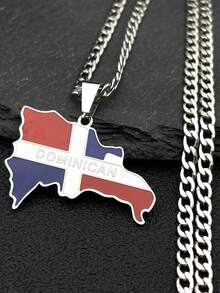 Collar con colgante de acero inoxidable color oro con mapa de la República Dominicana para mujeres y hombres, pendiente con bandera de Dominica - collar - Ver 10