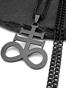 Satan Cross Necklaces Men Women Black Stainless Steel Of Satan Symbol Pendant Kolye Necklace