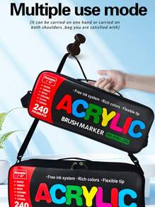 Guangna 1 Set de 240 Colores Nuevos Bolsa de Almacenamiento Estilo Marcadores de Pintura Acrílica de Fieltro, Colores Ricos, Páginas de Colorear Claras, Almacenamiento Clasificado, Claro de un Vistazo, Bolsa de Almacenamiento de PU + Material de Tela Oxford Gruesa y Elástica, Se Puede Llevar en un Hombro y Ambos Hombros, Adecuado para Pintar, Útiles Escolares, Vuelta al Colegio