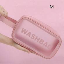 1pc Transparent Large Capacity PVC+PU Toiletry Bag, Cosmetic Wash Organizer Pouch, Semi-Transparent Matte Storage Bag For Women