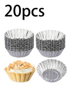 5/10/20/30pcs Reusable Aluminum Tart Molds, Suitable For Muffins, Cupcakes, Pudding, Non-Stick Baking Trays, 7cm Silver Baking Tools, Cake Pastry Molds - Silver - View 7