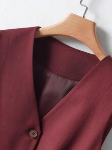 Women's Solid Color Vest, V-Neck Jacket, Slim Fit Slimming, Spring/Autumn, Fashionable For Commuting, Suitable For Opening Doors, Women's Apparel Summer - Burgundy - View 3