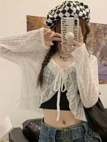 1 pieza Cubre brazos de seda de hielo transparente de verano para mujer, chaqueta corta de punto blanca como cubre para vestido - Multicolor - Ver 4