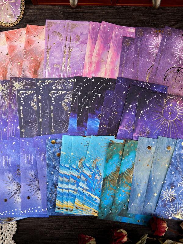 15pcs/Pack Retro Creative Collage Scrapbooking Materials, "Day And Night Star" Series Craft Paper, School Supplies,Back To School