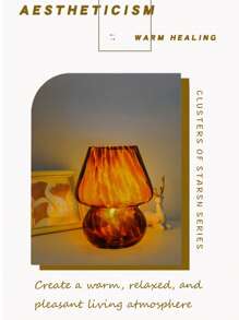 1 قطعة مصباح طاولة على شكل فطر جميل، بأنماط شريطية ونقط متناثرة، يعمل بالطاقة عبر USB، له تعديل لثلاثة ألوان، جسم زجاجي، مناسب لغرفة النوم والمعيشة والمكتب والدراسة، مصباح ديكور، إضاءة ليلية LED.