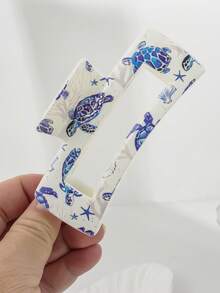 1 pezzo Accessorio per capelli a forma di tartaruga stampato - Fermaglio per capelli antiscivolo, adatto per donne, adatto per code di cavallo alte, chignon e uso quotidiano, accessorio per capelli con disegno animale bianco e blu, acconciatura con coda di cavallo, motivo vivace, comodo da indossare, accessorio per capelli di moda casual