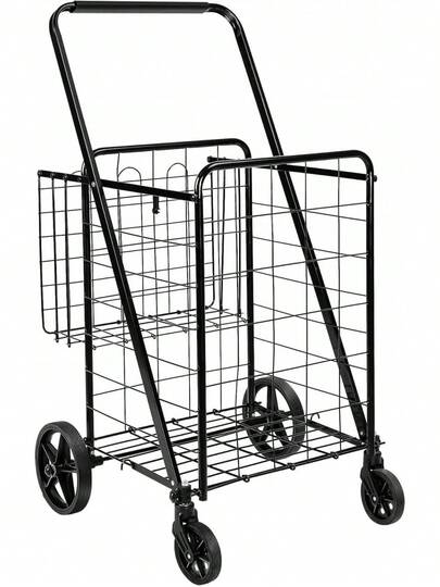 Carrito de compras plegable con ruedas de 360 grados, XL, negro