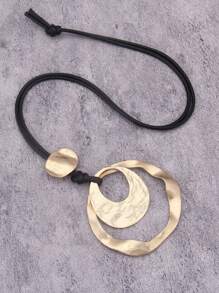 1pc Fashion Oval Hollow Alloy Pendant Necklace, Unisex, Black Wax Cord Simple Hip-Hop Necklace, Suitable As Gift For Boyfriend Or Girlfriend