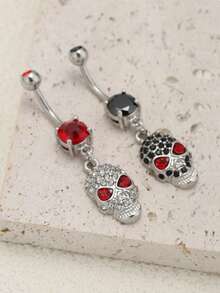 1 件哥特式恐怖黑色和红色骷髅图案肚脐穿孔，适合男士和女士，万圣节和恐怖主题派对装饰 - 彩色 - 查看 6