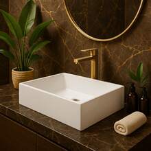 *PROMOÇÃO* Pia Para Banheiro Cubas de Sobrepor 40cm Apoio Lavabo Retangular Mármore Sintético Branca - Branco - Visão 3
