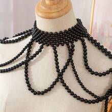 Accesorio de collar de vestido de novia marroquí hecho a mano con diseño de unicolor simple de múltiples capas, estilo de palacio vintage - Blanco - Ver 3