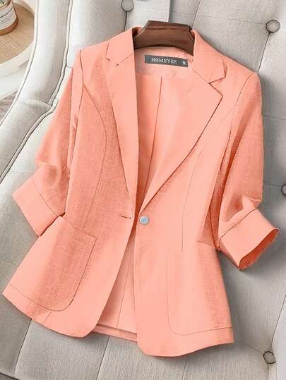 HOMEYEE 女士时尚单排扣西装外套，商务优雅专业复古休闲加大码夹克