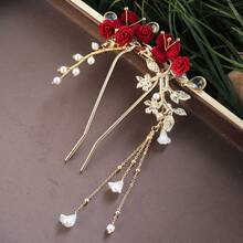 Hair Pins - 玫瑰花流蘇簪子 - 查看 3