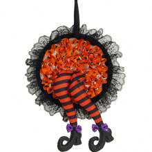 1 pièce Couronne d'Halloween de 40*26cm comme du tissu, décoration de couronne de porte d'entrée pour Halloween, pour porte, porche, fenêtre, décoration de fête intérieure - Orange/Violet