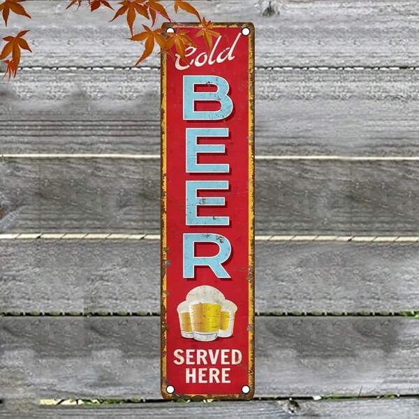 1 Stück Vintage "Kaltes Bier wird hier serviert" Schild, 10x40 cm, Retro Wandkunst für Bar, Zuhause, Badezimmer, Pool, Terrasse Dekoration, multifunktionale 2D Wanddekoration, englischer Text, keine Stromversorgung nötig