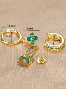 rakol 6 件精美闪亮铜方晶锆石星月金耳环套装，女士礼物